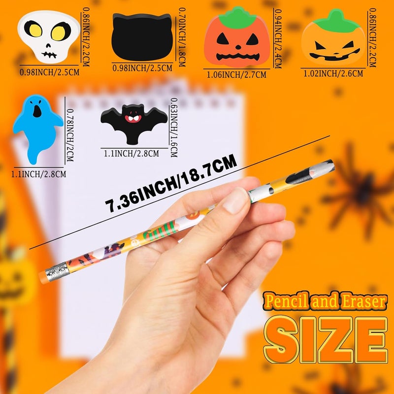 InkShine 72Pcs Halloween Pencils Cartoon Wooden Pencils Erasers for Teen Birthday Party Reward School Supplies Parties Bag Fillers(Halloween) - Image 2